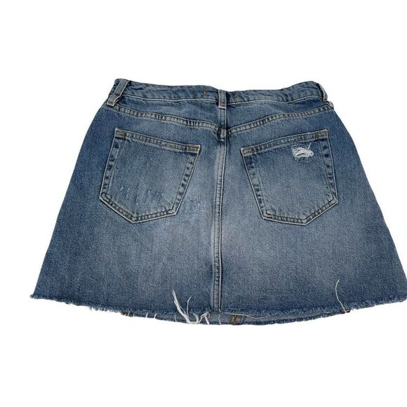 Free People Jean Skirt We The Free Denim Mini Distressed Size 29 Button Fly Boho - Picture 3 of 6